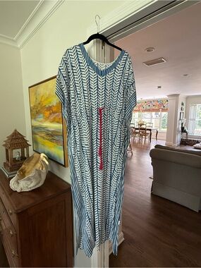 Blue and White Chevron Caftan